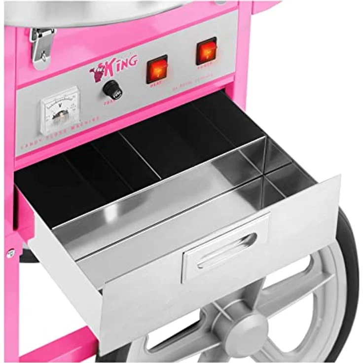 Royal Catering RCZC-1200XL Zuckerwattemaschine XXL Cotton Candy Maschine mit Wagen und Abdeckhaube Spuckschutz (Ø 72 cm, 1.200 W, 1 Einheit / 60 s, inkl. Zubehör) Pink – Bild 2