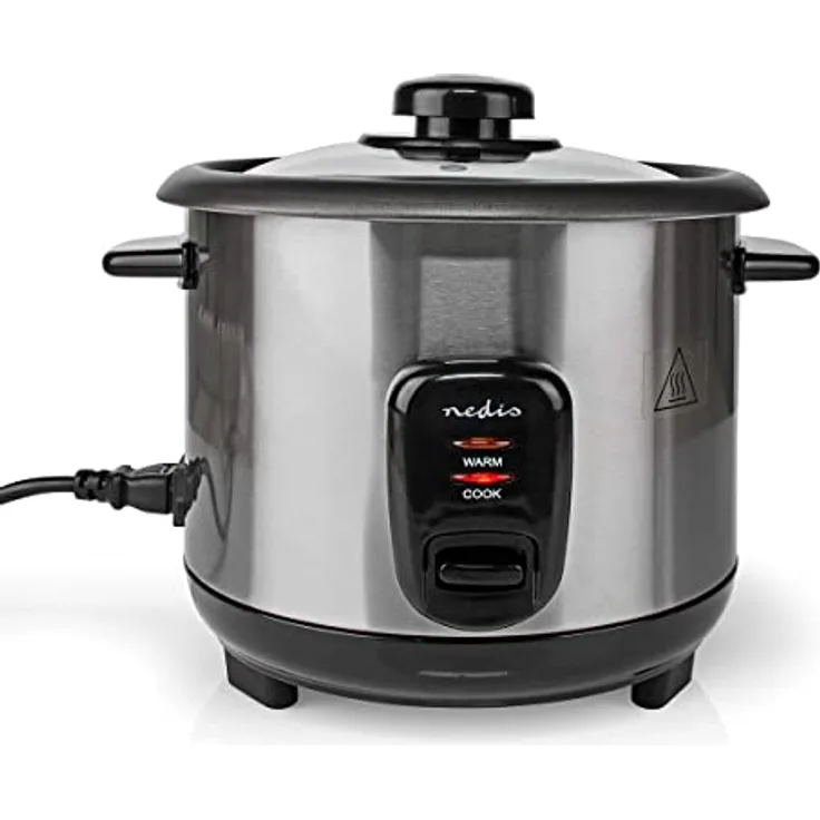 Nedis KARC110AL Reiskocher, 1 l, 400 W, Antihaftbeschichtung, Herausnehmbare Schüssel, Automatische Abschaltung, silber