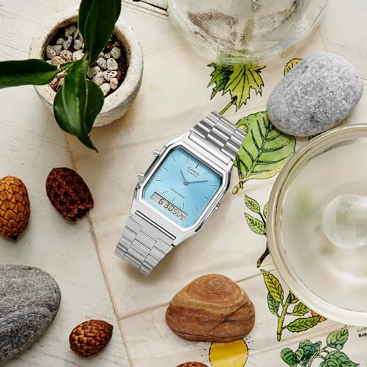 Casio Elegante Uhr AQ-230A-2A1, Quarzwerk mit Analog-Digital-Anzeige, türkis, klassisches Design mit Edelstahlarmband – Bild 2