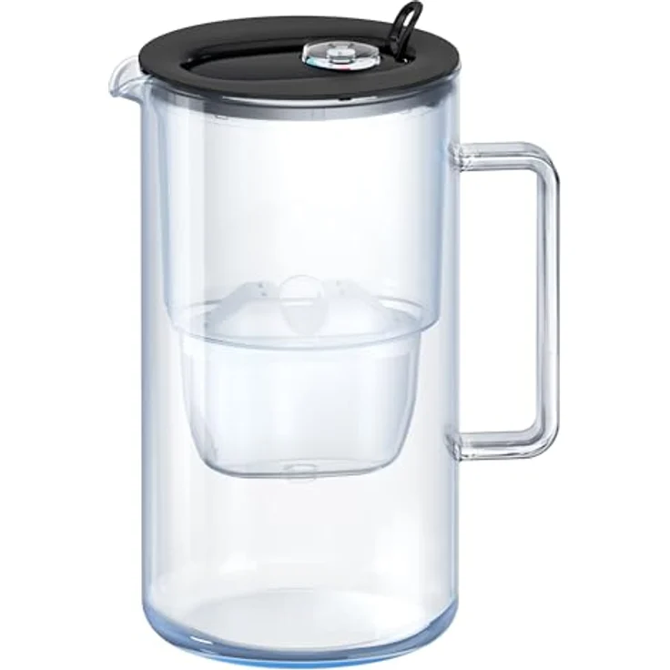 AQUAPHOR Glass Wasserfilter-Kanne aus Borosilikatglas, 2,5 L, Schwarz, inkl. 1 MAXFOR+ Kartusche zur Kalkreduzierung und Verbesserung des Geschmacks – Bild 1