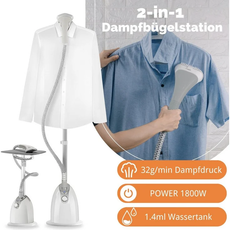 7MAGIC 2-in-1 Vertikale Dampfbügeleisen Dampfbügelstation, 1800W, 1,4L Wassertank, 32g/min Dampf, inkl. Hitzeschutzhandschuh