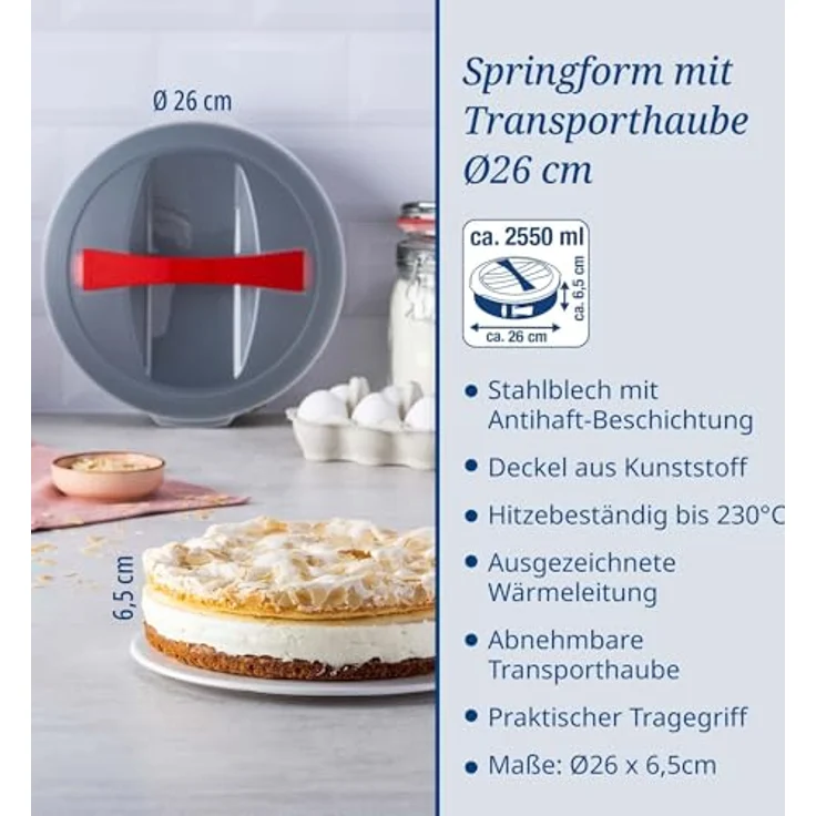 Dr. Oetker Bake & Go Springform Ø 26 cm mit Transporthaube Kuchentransportbox mit Antihafteigenschaften, rundes Backblech mit Deckel, Menge: 1 Stück – Bild 3