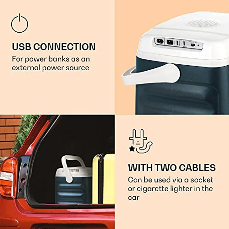 Klarstein BeerBelly 21 Thermoelektrische Kühlbox, Energieeffizienzklasse D, 21 Liter, Kühl-& Warmhaltefunktion, USB-Port, Blau – Bild 4