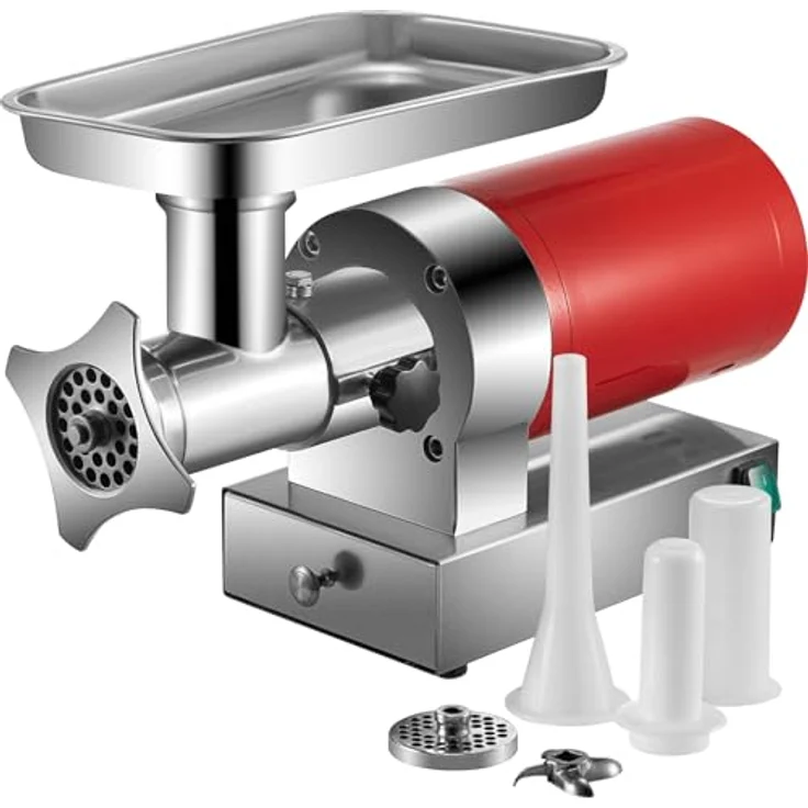 VEVOR elektrischer Fleischwolf 800 W, 300 kg/h, 180 U/min, Edelstahl, mit 2 Mahlplatten und Wurstset für gewerbliche Nutzung – Bild 1