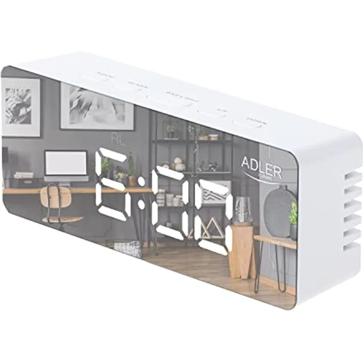 ADLER AD 1189W Wecker mit Raumtemperaturanzeige, Datumsanzeige, Alarm und Hintergrundbeleuchtung, USB- oder batteriebetrieben (Weiß)