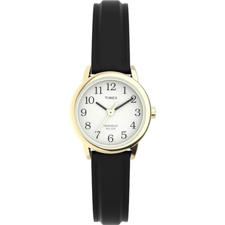 Timex Easy Reader Damen-Armbanduhr, 25 mm, schwarzes Lederarmband, Quarzwerk mit INDIGLO Beleuchtung, wasserdicht bis 30 m – Bild 1