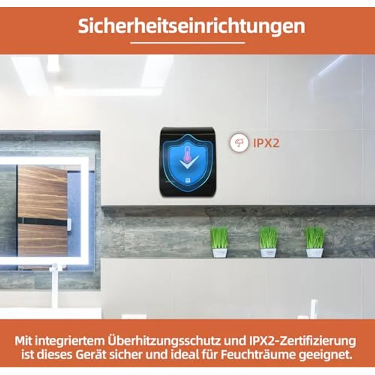 SHX Badezimmer-Heizlüfter 2000 W | Thermostat mit Fernbedienung | wassergeschützt | sicher im Bad, Schwarz – Bild 4