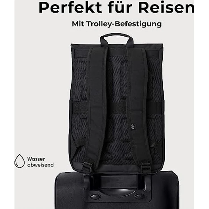 Johnny Urban Cityrucksack MIKA, Rolltop Laptop-Rucksack für Damen Herren, Flexibel erweiterbar, Wasserabweisend, Schwarz – Bild 6