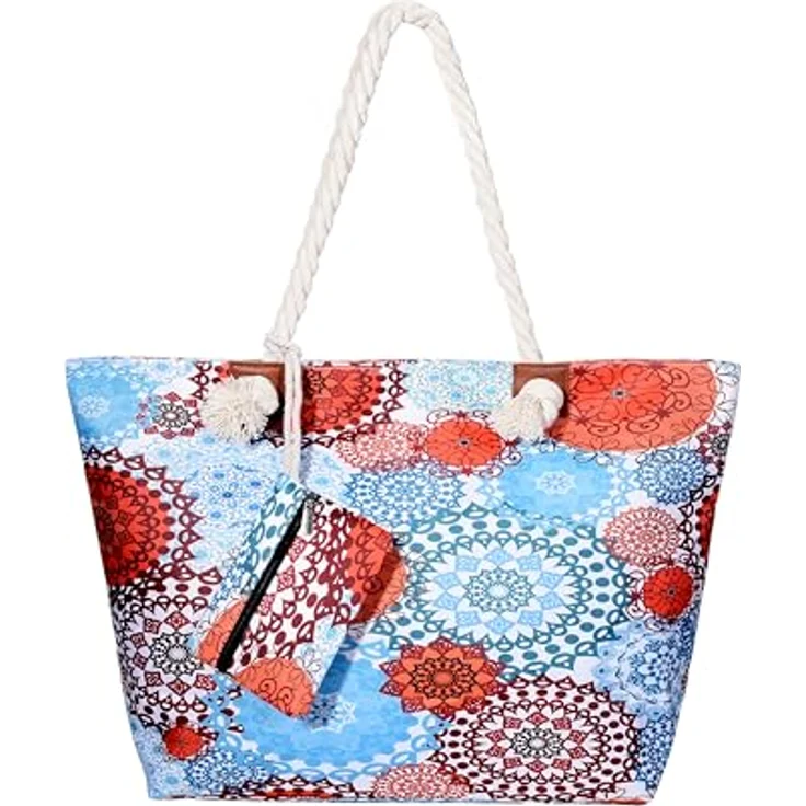 DonDon XXL Strandtasche mit Reißverschluss, praktische Umhängetasche in Retro Chic mit zusätzlicher Kleintasche, 58 cm x 38 cm x 18 cm, ideal für Strand und Meer – Bild 1