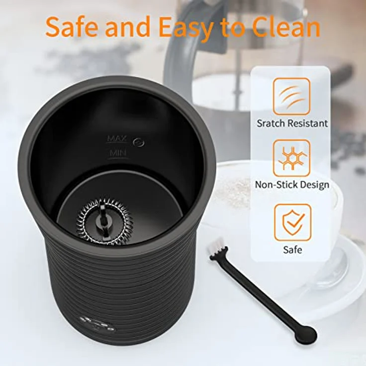 Milchaufschäumer Elektrisch 4-in-1, Milchschäumer für Heißer&Kalter Milchschaum Automatische mit 4 Modi，Anti-Rutsch Design, 400W, 240ml (Schwarz) – Bild 5