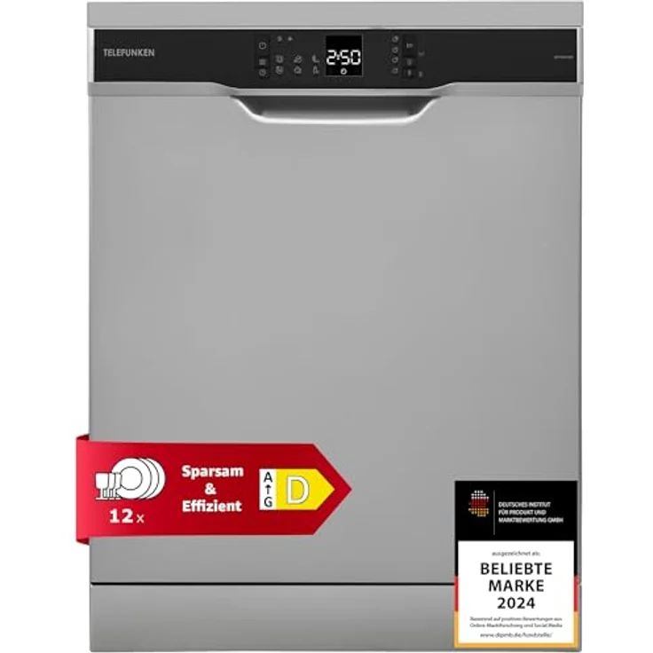 Telefunken GFS6012DI, freistehender Geschirrspüler 60 cm, 12 Maßgedecke, Silber, 6 Programme, AquaStop, Eco, 45 dB – Bild 1