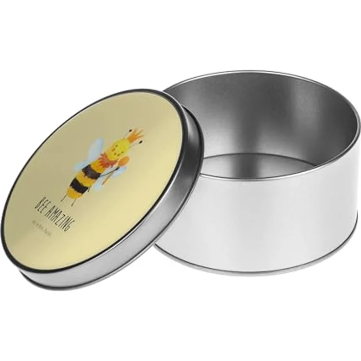 Mr. & Mrs. Panda Blechdose rund Biene König - Gelb Pastell - Keksdose mit Deckel und Motiv, Vorratsdose aus hochwertigem Metall – Bild 4