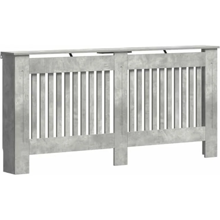 vidaXL Heizkörperabdeckung Beton Grau, 172 x 19 x 81,5 cm, dekorativer Heizkörper-Schutz aus Holzwerkstoff, kindersicher mit vertikalen Schlitzen für optimalen Wärmefluss – Bild 1