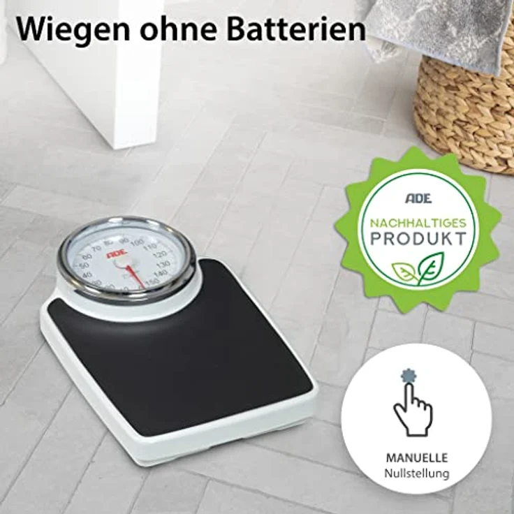ADE Mechanische Personenwaage M 308800 Clinica, Zuverlässige, analoge XL Badezimmerwaage im klassischen Doktorwaagen, Design, Große, rutschfeste Wiegefläche und robustes Metallgehäuse, Retro, Look, Weiß – Bild 5