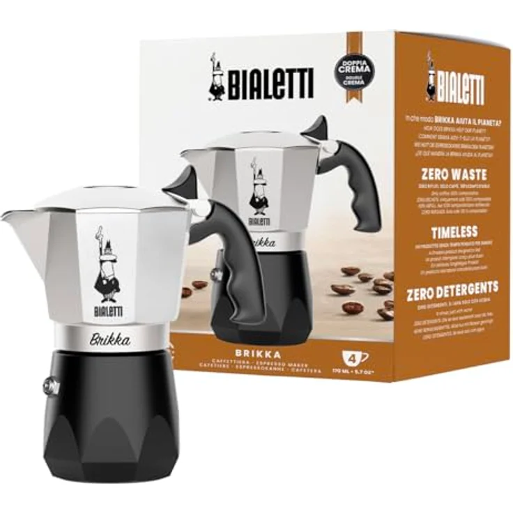 Bialetti BrikkaR, Espressokocher für 4 Tassen, Silber, mit patentiertem Druckventil für Doppelcrème – Bild 1