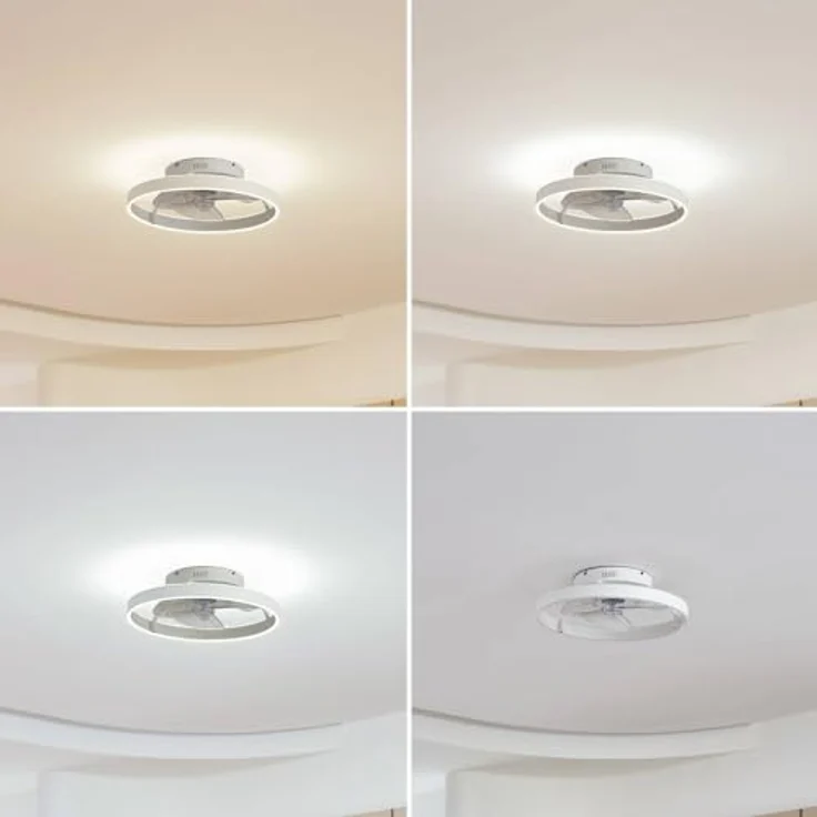 Lindby Momitu, Deckenventilator mit dimmbarer LED-Lampe, Fernbedienung, Aluminium, Ø 50 cm, weiß, für Wohnzimmer & Esszimmer – Bild 4