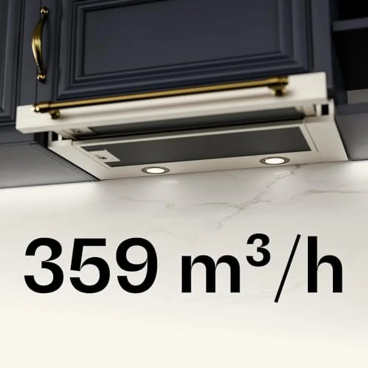 Klarstein Victoria Dunstabzugshaube, 60cm Unterbauhaube Retro, 358 m³/h, LED, ausziehbar, 2 Leistungsstufen, Aluminium- & Aktivkohlefilter, leise, Sahne – Bild 4