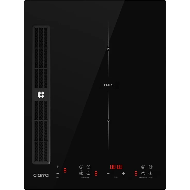 CIARRA CBBEH392BF Induktionskochfeld mit Dunstabzug, 39 cm, 2 Platten, Boost-Funktion, Touch-Control, Schwarz