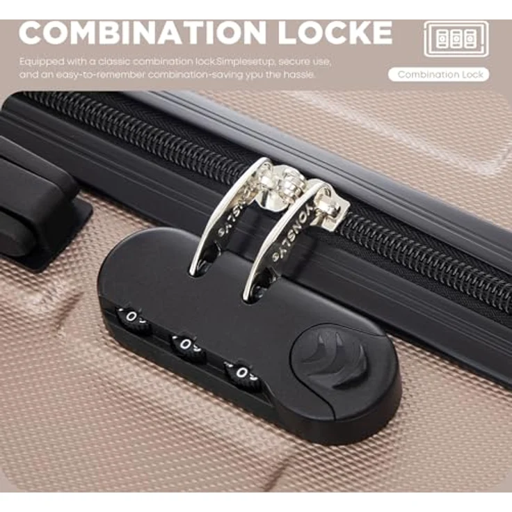 YONSLY Kabinenkoffer S, Hartschalenreisekoffer Champagner mit abnehmbaren Rädern, 4 x 360° Rollen, Zahlenschloss, Gummigriff – Bild 5