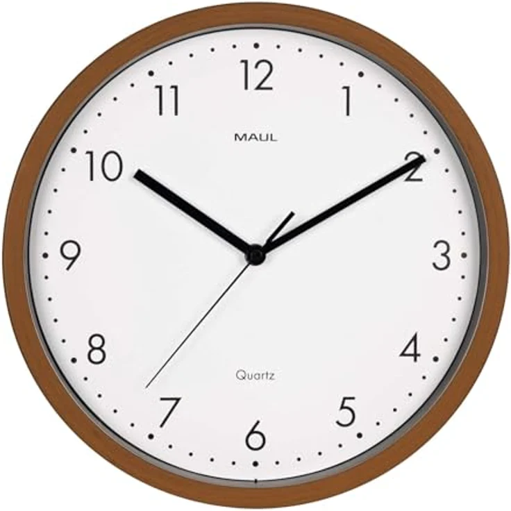 Maul 9051476 Quarz Wanduhr, 30cm x 50mm, Holz (dunkel), leiser, eleganter Rahmen in natürlicher Holzoptik – Bild 1