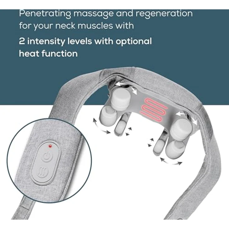 Beurer MG 154 Akku Nacken-Massagegerät mit Wärmefunktion, kabelloser Betrieb bis zu 2 Stunden, 6 handsimulierende Massageköpfe und -finger, 2 Intensitätsstufen, waschbar – Bild 4