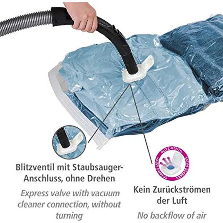 WENKO Vakuum Aufbewahrungssystem 135 x 90 cm, Vakuum Aufbewahrungsbeutel aus transparentem Polyethylen, platzsparend bis zu 75% – Bild 3