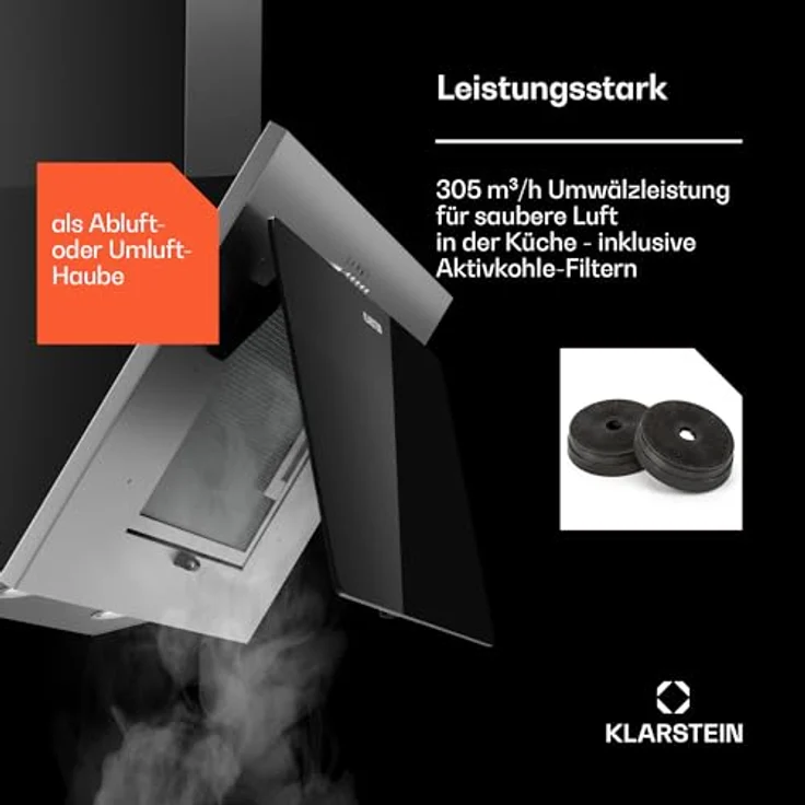 Klarstein Dunstabzugshaube 60cm, Abluft-Dunstabzugshaube mit Spülmaschinenfestem Filter aus Aluminium, Leise Abzugshaube Abluft, 305 m³/h Luftstrom, Wandhauben mit LEDs, Dunstabzug zur Wandmontage – Bild 3