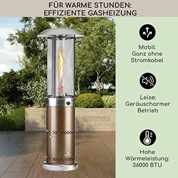 Blumfeldt Heizpilz Gas für Terrasse, Garten & Balkon, 360°Flammen-Blick, Elektrische Zündung, Bodenrollen, schwarz – Bild 2