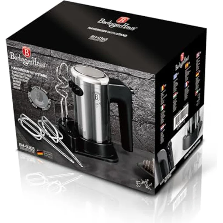 Berlinger Haus Handmixer mit Stand BH/9368, 300 W, schwarz-silber, inklusive 2 Rührbesen und 2 Knethaken – Bild 3