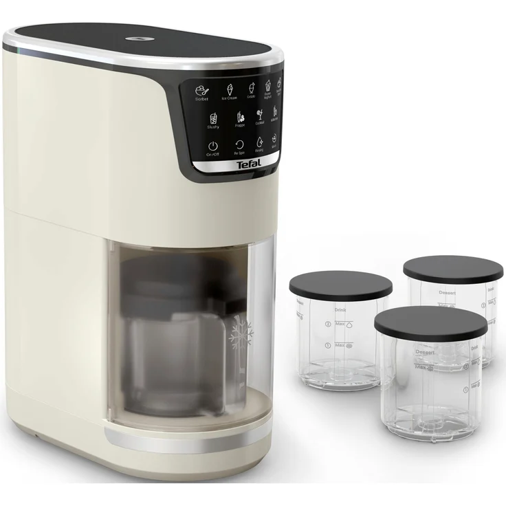 Tefal Dolci Eismaschine IG602AE0, 10 Programme, 1,4 Liter, 1-Step-Perfector Technologie, automatisches Reinigungsprogramm, inkl. digitales Rezeptbuch und 3 Tritanschüsseln