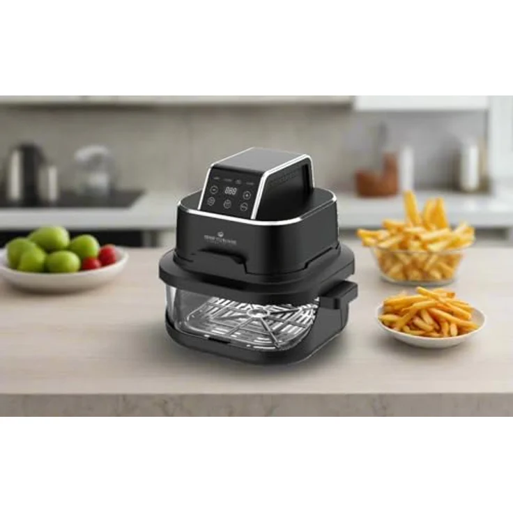 KeMar Kitchenware Heißluftfritteuse KHF-400, 4L & 1,5L Doppelkorb, Touch Display, 7 Programme, Nachtschwarz, 1500W, Glas-Technologie – Bild 2