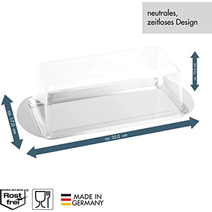 CHG Kuchentransportbox Königskuchenplatte mit Haube, Edelstahl, 35 x 17 x 10 cm, Metall – Bild 4