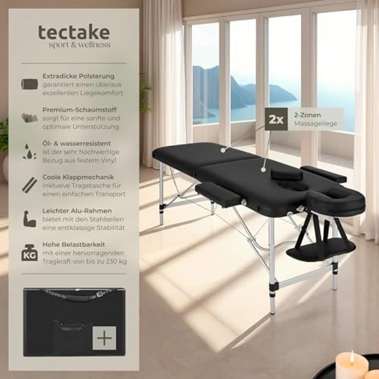 Tectake 2 Zonen Massageliege mit Polsterung und Aluminiumgestell – Bild 2