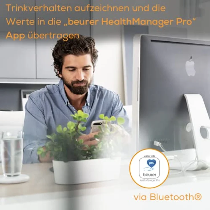 Beurer DM 20 Trinkmanager zur Messung, Analyse und Verbesserung der täglichen Flüssigkeitszufuhr, mit farbiger LED-Anzeige und App – Bild 2