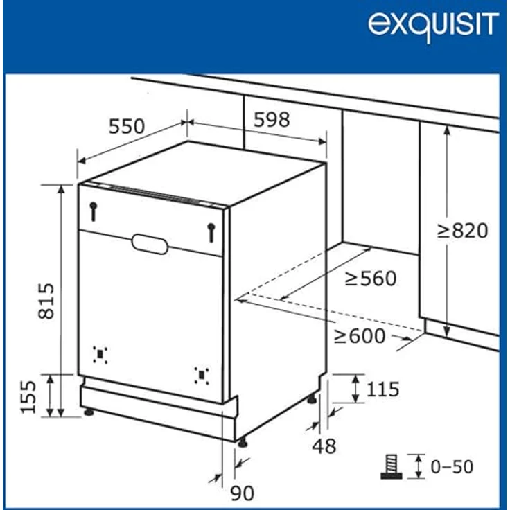 Exquisit EGSP56312-E-030E Einbau-Geschirrspüler, 12 Maßgedecke, 49 dB(A), Startzeitvorwahl, Aquastop, höhenverstellbarer Geschirrkorb, silber – Bild 12