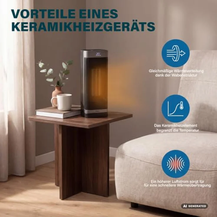 Princess Keramikheizlüfter 2000 W, oszillierend mit 24 h Timer und Fernbedienung, kompakt und mobil – Bild 5