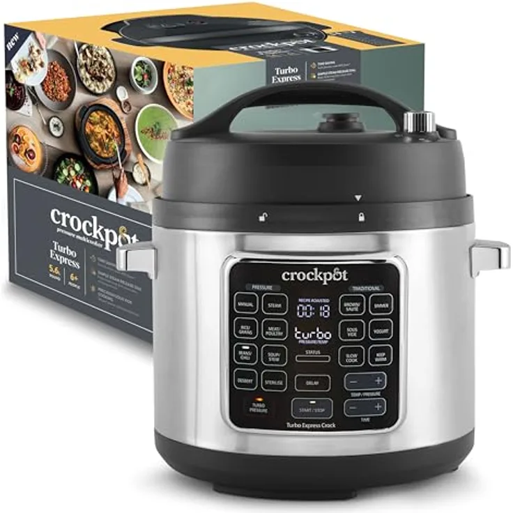 Crock-Pot Turbo Express Multikocher CSC062X, 14-in-1 Schnellkochtopf mit 5,6 l Fassungsvermögen, Schongarer und Dampfgarer, Turbo-Einstellung für 20% schnellere Zubereitung