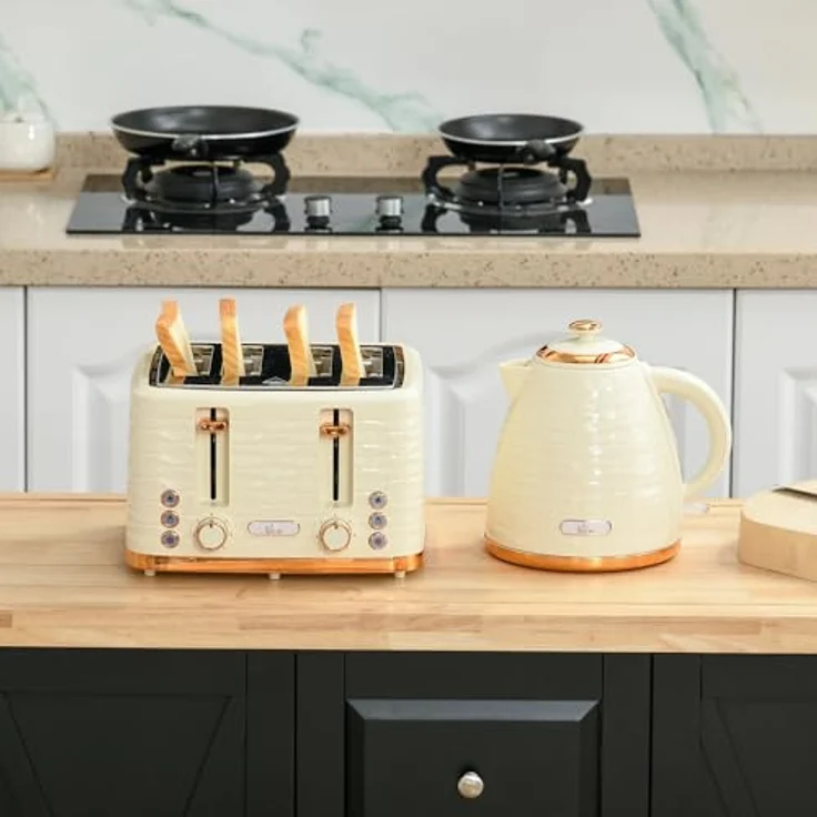 HOMCOM Wasserkocher-Toaster-Set, 1,7 L und 4-Scheiben-Toaster, präzise Temperaturregelung, beige – Bild 6
