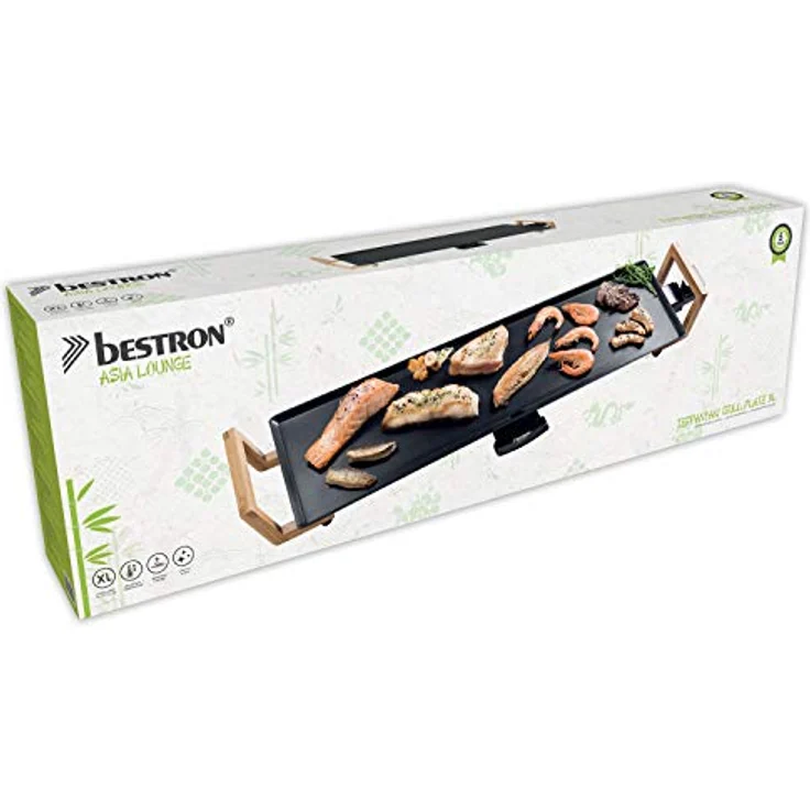 Bestron Teppanyaki Grillplatte XL im Asia Design, Mit Bambus-Griffen, Asia Lounge, 1.800 W, Schwarz – Bild 5