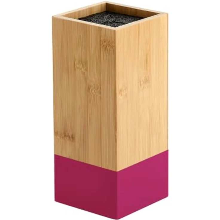 KESPER Messerblock aus Bambus und Kunststoff, mit herausnehmbaren Borsten, 10 x 10 cm, H: 23 cm, Farbe Braun und Beere, nachhaltig und platzsparend – Bild 2