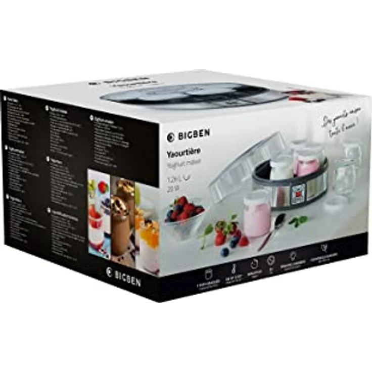 BigBen Joghurtbereiter Joghurt-Maker YM1G, präzise Temperatur- und Zeitsteuerung, 7 Portionen à 180 ml, digitale Anzeige, energiesparend – Bild 1