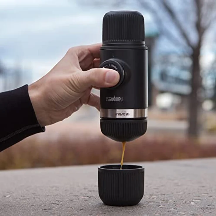 Wacaco Espressomaschine Nanopresso Ground + Nespresso-Kapseln Adapter, tragbare Espressomaschine mit 18 bar Druck, schwarz – Bild 3