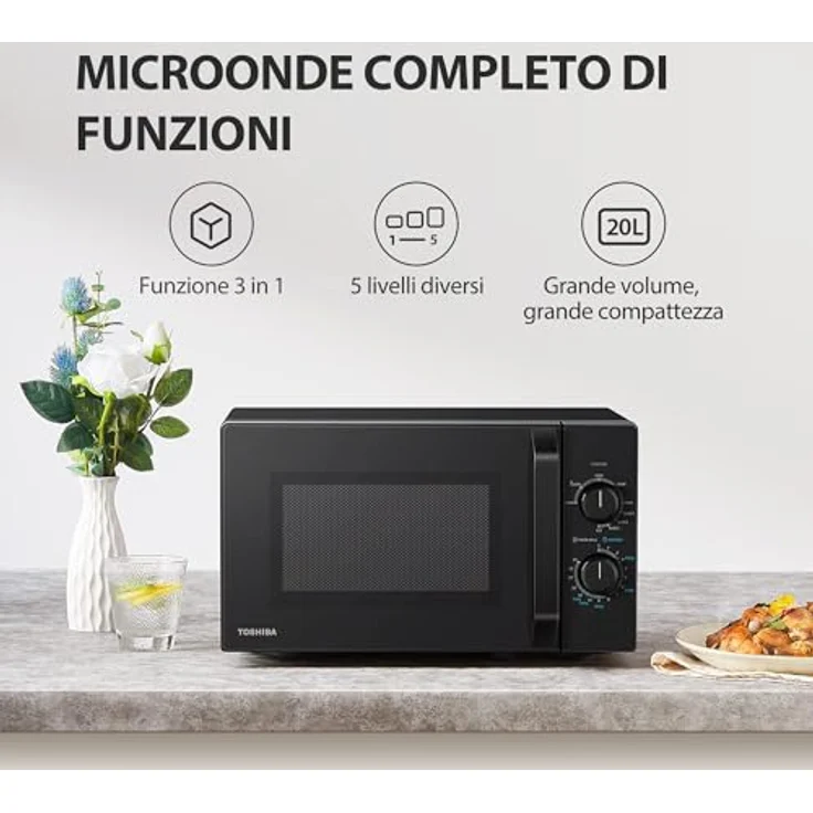 Toshiba MW2-MG20PF Mikrowelle mit Grill, Standgerät, 800 Watt, 20 Liter Garraum, schwarz – Bild 3