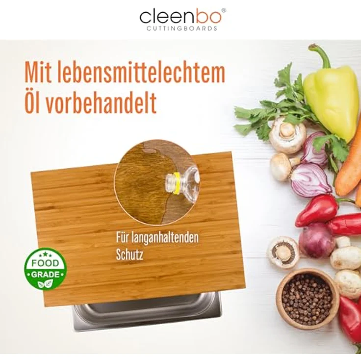 cleenbo Schneidebrett 'classic bamboo GN' mit Edelstahl Auffangschale – Bild 6