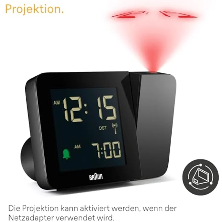 Braun BC15B-DCF, Digitaler Funk-Projektionswecker mit negativem LCD-Display, Schnelleinstellung und Alarm-Piepton, schwarz – Bild 3