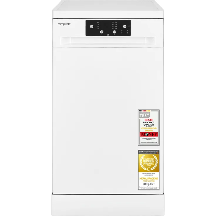 Exquisit GSP9109-451D Geschirrspüler, 9 Maßgedecke, Eco Wasserverbrauch 10,0 L/Zyklus, 49 dB, Energieklasse D, weiß