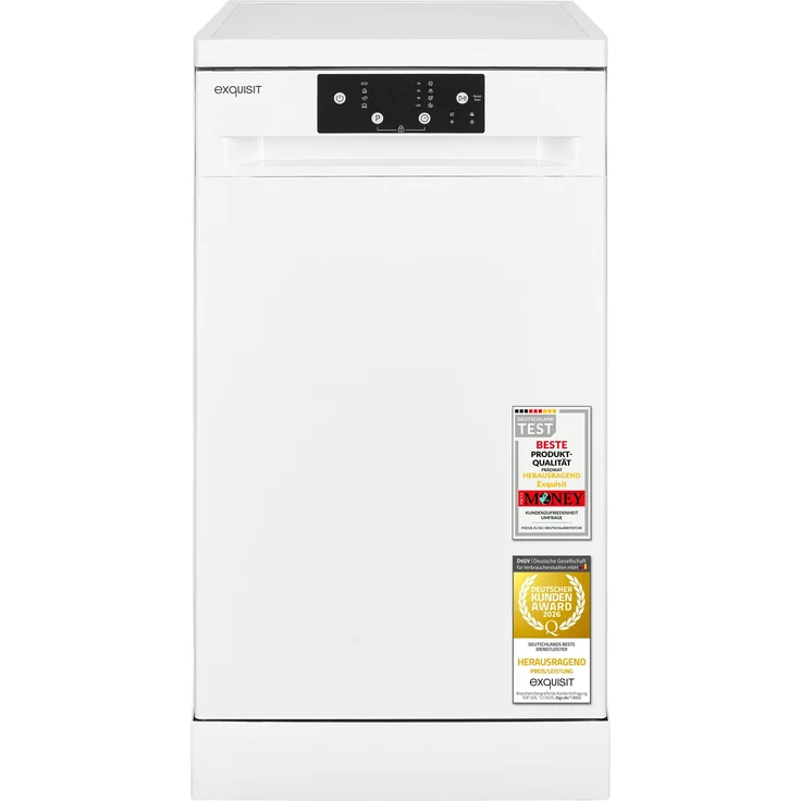 Exquisit GSP9109-451D Geschirrspüler, 9 Maßgedecke, Eco Wasserverbrauch 10,0 L/Zyklus, 49 dB, Energieklasse D, weiß