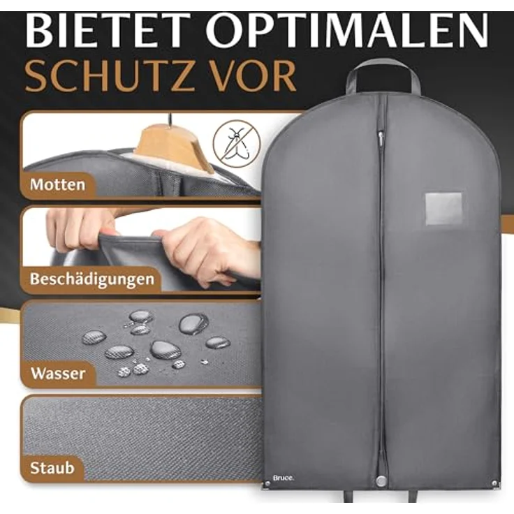 Bruce.® Kleidersack Kurz 100x60 cm – Schiefergrau, atmungsaktive und wasserabweisende Anzugtasche mit Motten- und Staubschutz – Bild 2