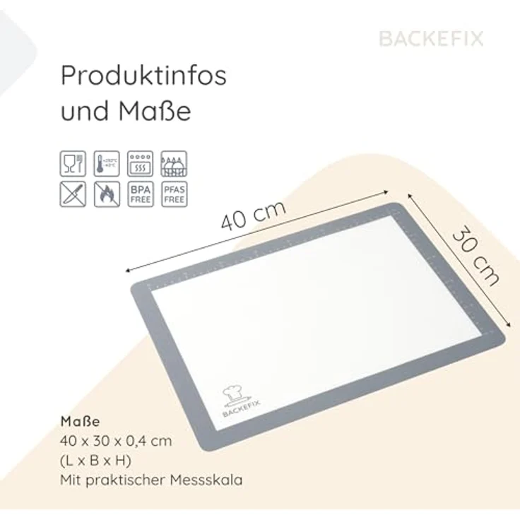 Backefix Silikon Backmatte als Dauer Backpapier wiederverwendbar – Zero Waste Backzubehör plastikfrei, mit Dauerbackmatte backen statt Pergamentpapier, BPA-frei, hitzebeständig, geprüft (40x30cm) – Bild 10