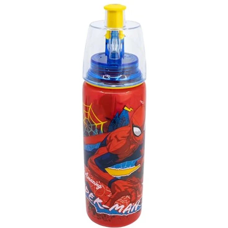Storline Sprüh-Trinkflasche Spiderman, 575 ml Kinder Wasserflasche mit erfrischender Sprühfunktion, handlich und leicht – Bild 1